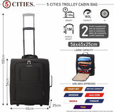 Set of 2 British Airways Jet 2 & easyJet Plus/Flexi 56x45x25cm Maximum Cabin Hand Luggage Approved Trolley Bag, Huge 60L Capacity, Black