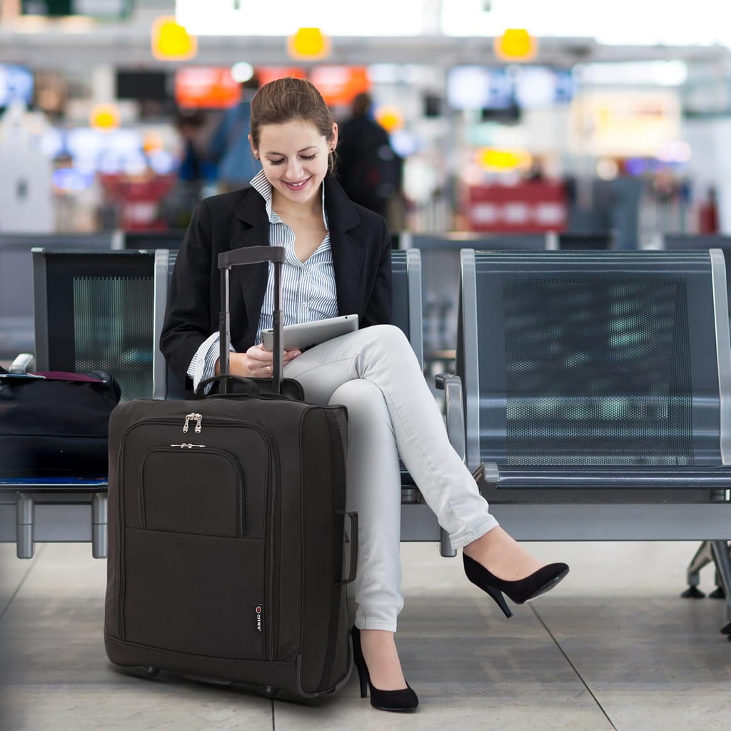 Set of 2 British Airways Jet 2 & easyJet Plus/Flexi 56x45x25cm Maximum Cabin Hand Luggage Approved Trolley Bag, Huge 60L Capacity, Black