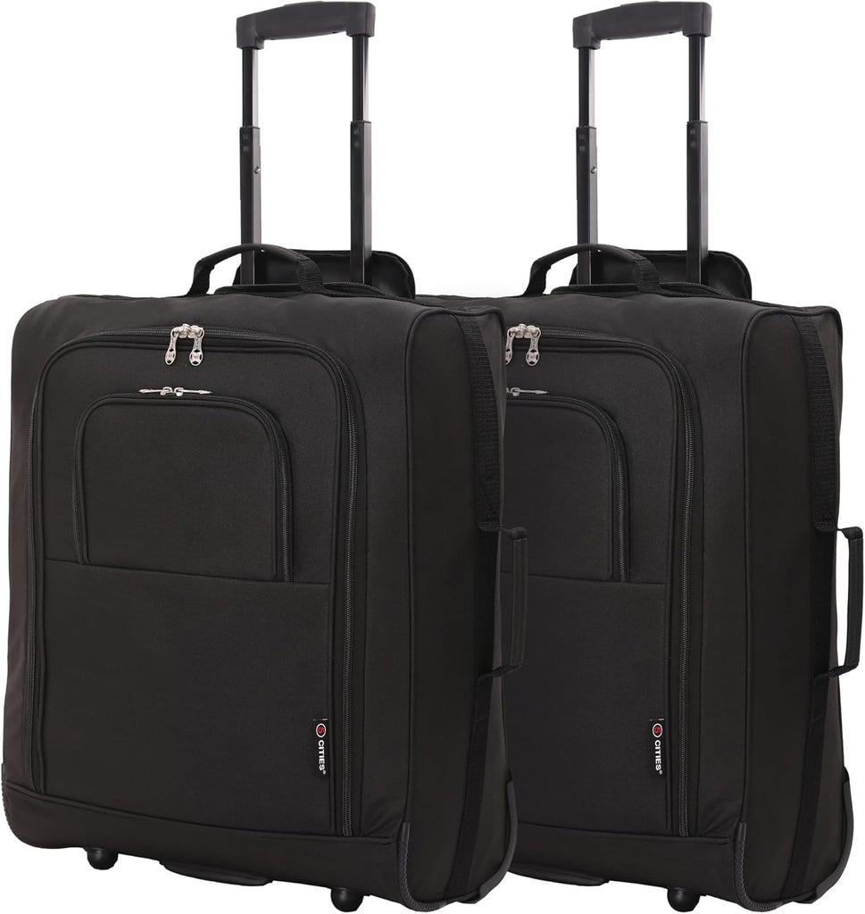 Set of 2 British Airways Jet 2 & easyJet Plus/Flexi 56x45x25cm Maximum Cabin Hand Luggage Approved Trolley Bag, Huge 60L Capacity, Black