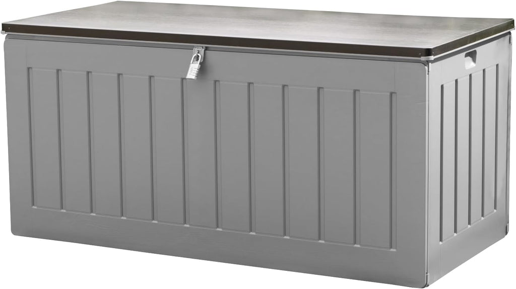 Olsen & Smith 830L Capacity Outdoor Garden Storage Box With Padlock Plastic Shed - Weatherproof & Sit On with Wood Effect Chest (830-Litre, Anthracite)