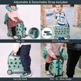 MiniMax 45x36x20cm 29L Kids Ride-On Suitcase 4PCS Set Inc Drawstring Bag, Neck Pillow & 50+ Personalisation Stickers, Easyjet Max Size Childrens Rolling Hand Cabin Luggage 45x36x20 Green Dinosaur