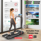 Sports24 Walking Pad Treadmill, Foldable with Incline 120kg Capacity, Bottle Holder, App, Speaker, Under Desk Running Machine for Home with Handle LED Display 1-12km/h, Low Noise 2.5HP Remote Control