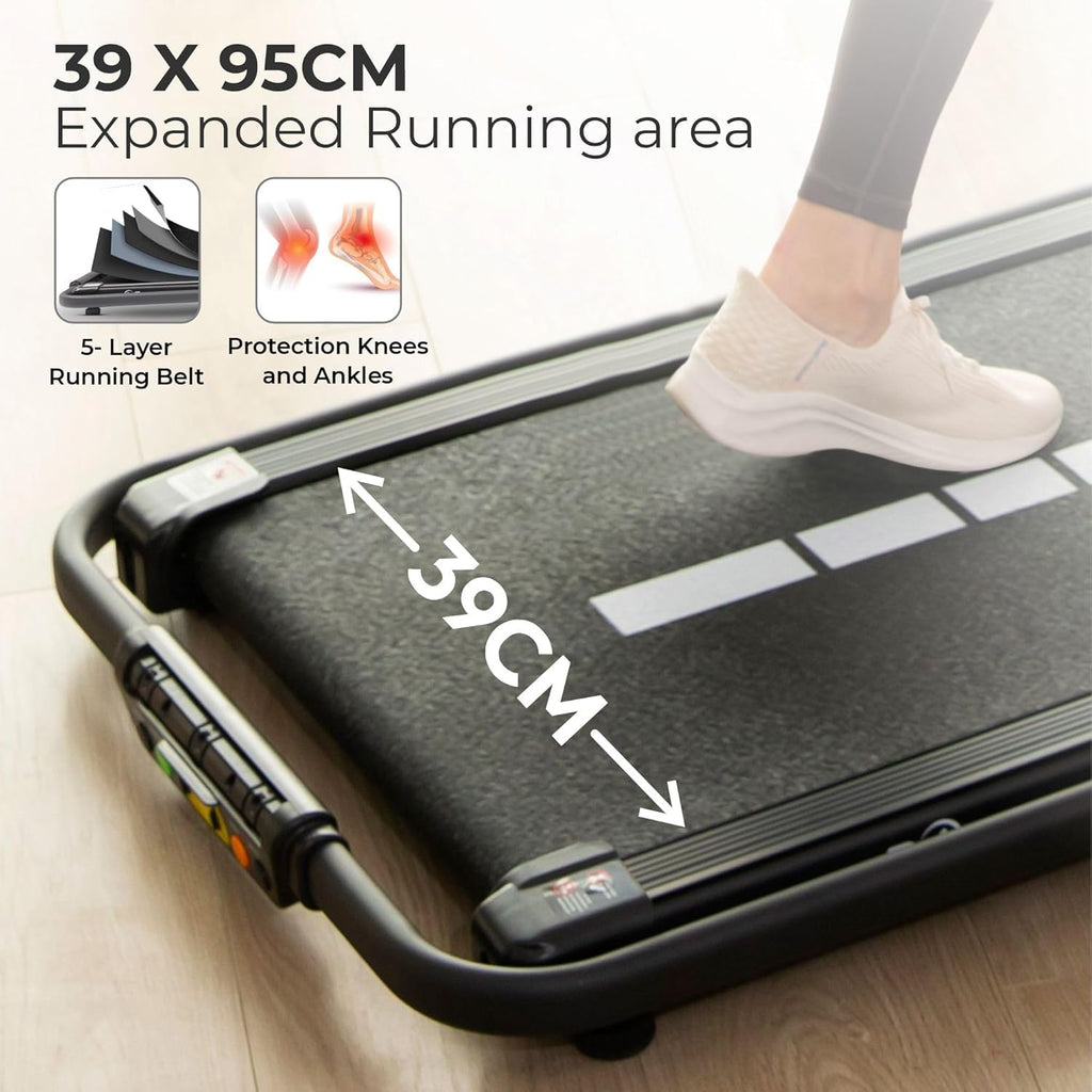 Sports24 Walking Pad Treadmill, Foldable with Incline 120kg Capacity, Bottle Holder, App, Speaker, Under Desk Running Machine for Home with Handle LED Display 1-12km/h, Low Noise 2.5HP Remote Control