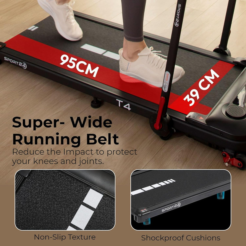 Sports24 Walking Pad Treadmill, Foldable with Incline 120kg Capacity, Bottle Holder, App, Speaker, Under Desk Running Machine for Home with Handle LED Display 1-12km/h, Low Noise 2.5HP Remote Control