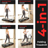 Sports24 Walking Pad Treadmill, Foldable with Incline 120kg Capacity, Bottle Holder, App, Speaker, Under Desk Running Machine for Home with Handle LED Display 1-12km/h, Low Noise 2.5HP Remote Control