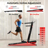 Sports24 Home Folding Treadmill, 1-16km/h 5 in 1 Foldable, Auto-Incline Running Machine, 120kg Limit, Bottle Holder, Apps, Speaker, Work Tray, Handle, LED Display, 4.5HP Quiet Motor, Remote Control