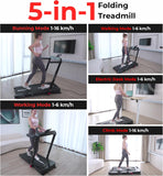 Sports24 Home Folding Treadmill, 1-16km/h 5 in 1 Foldable, Auto-Incline Running Machine, 120kg Limit, Bottle Holder, Apps, Speaker, Work Tray, Handle, LED Display, 4.5HP Quiet Motor, Remote Control