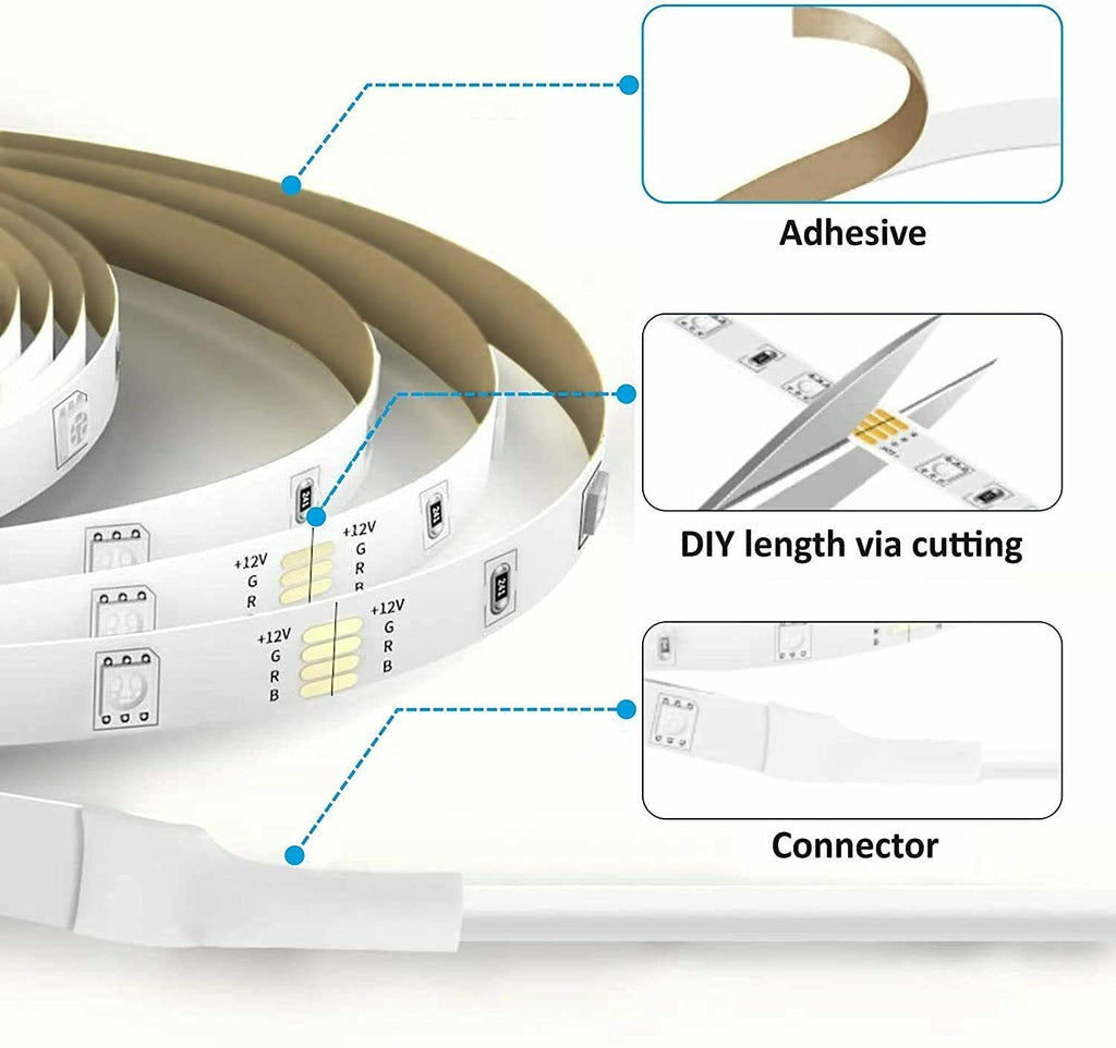 Smart LED Light Strips 5m Colour Changing Music Sync Mood Lights TV Glow Bedroom Living Room Ambiance Party Lighting with Alexa Google Home Bluetooth WiFi App & Remote Control Timer Function