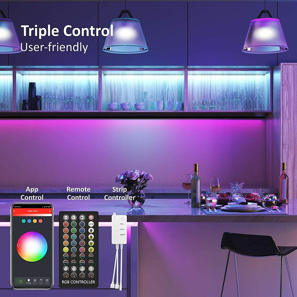 Smart LED Light Strips 5m Colour Changing Music Sync Mood Lights TV Glow Bedroom Living Room Ambiance Party Lighting with Alexa Google Home Bluetooth WiFi App & Remote Control Timer Function