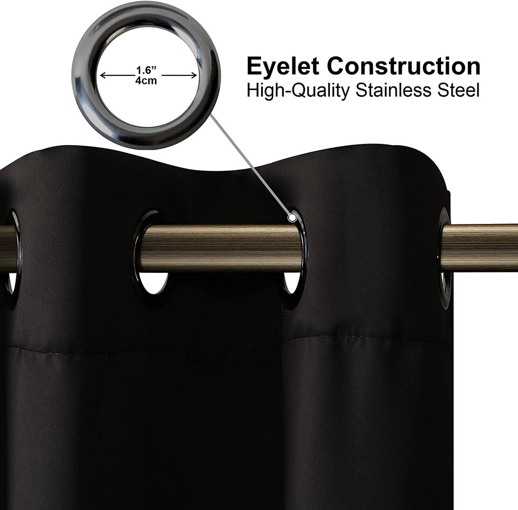 Olsen & Smith Black Thermal Insulating Blackout Curtains Eyelet Set Thermally Insulated for Summer & Winter Home Bedroom Living Room