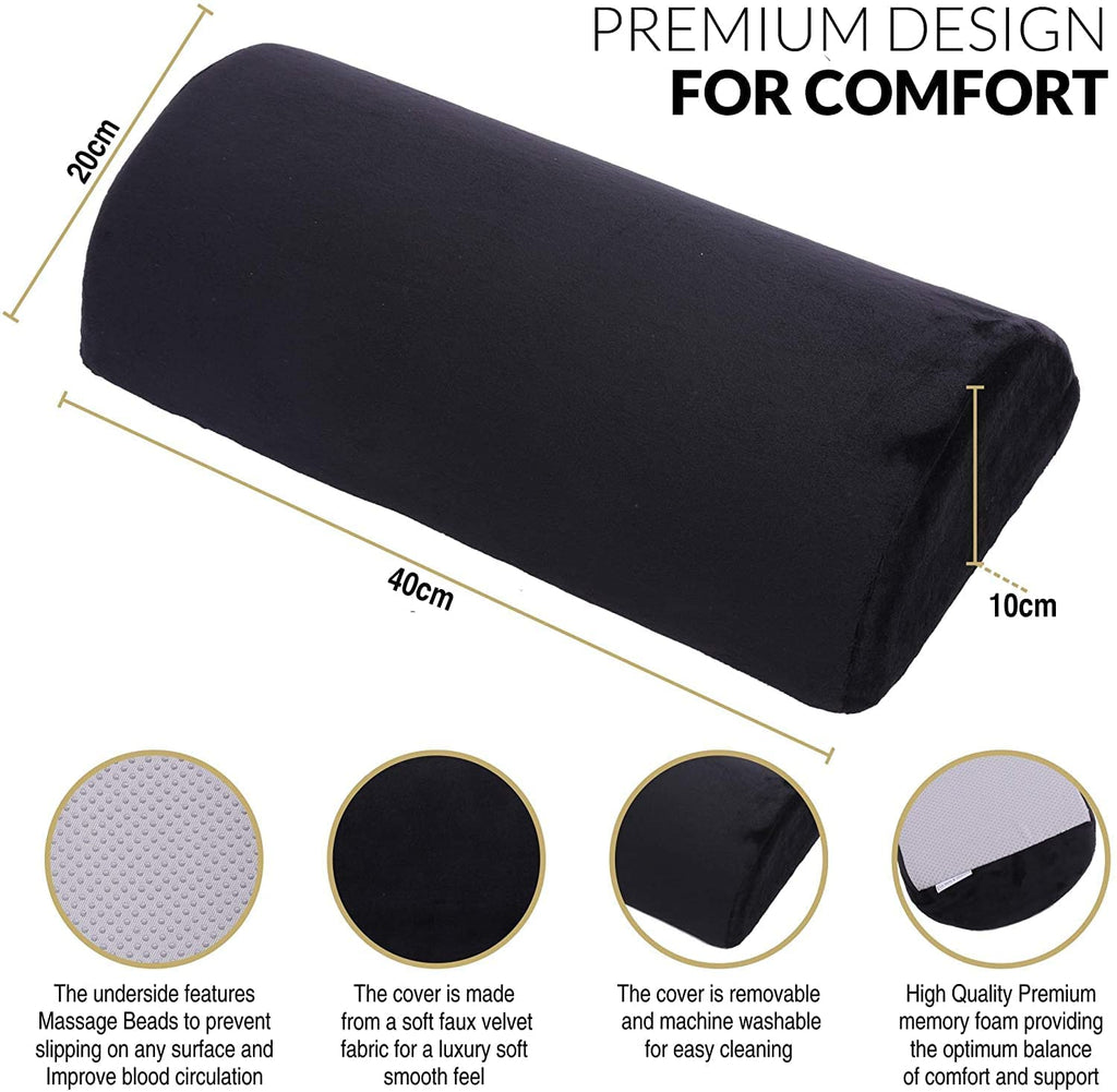 Olsen & Smith Ergonomic D Shape Memory Foam Neck Lower Back Knee Legs Foot Rest Cushion Pillow Under Desk Footrest for Home Work Office Chair, Black