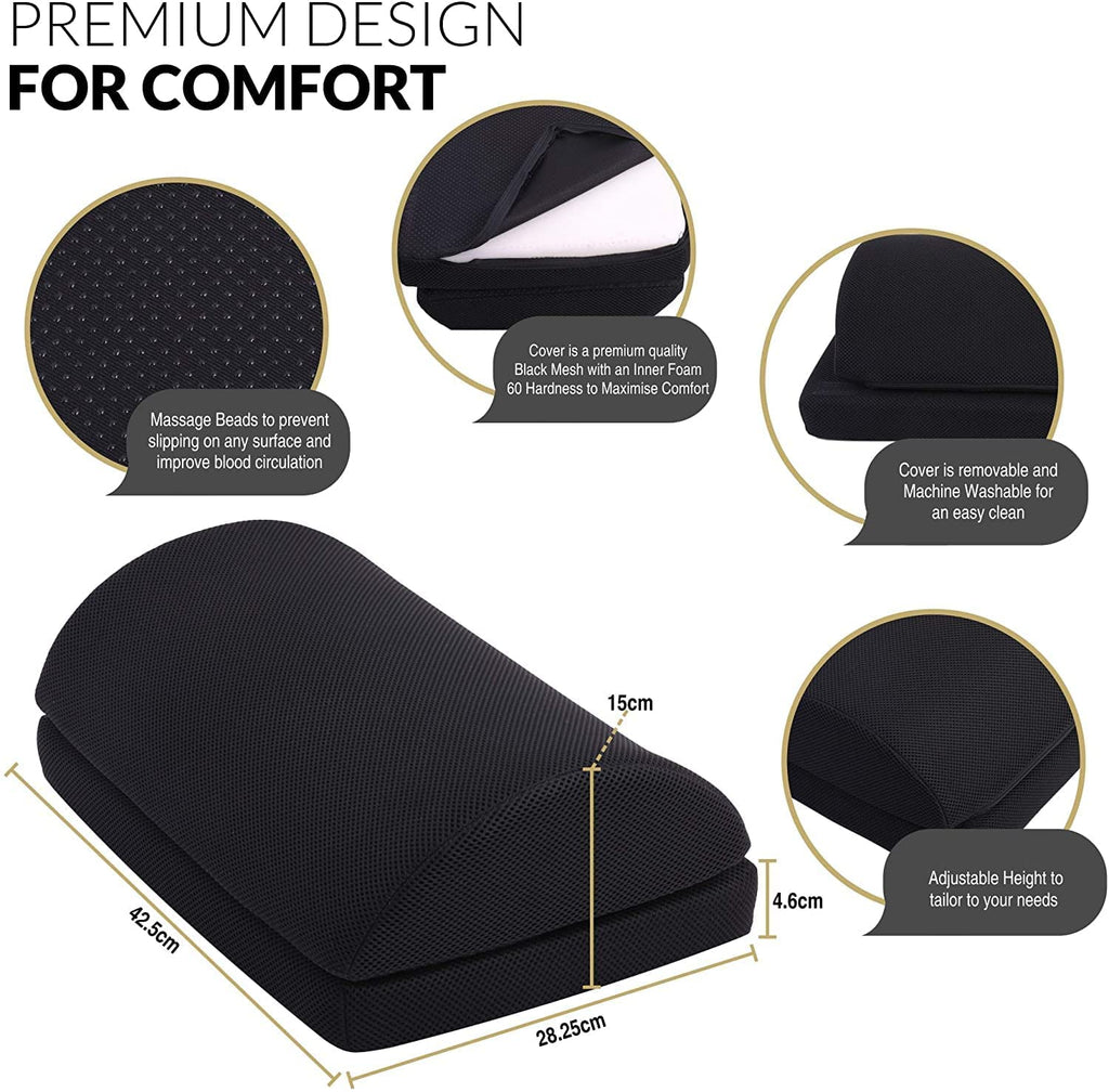 Olsen & Smith Ergonomic Foot Rest Cushion Pillow Pad Under Desk Foam Adjustable Height Footrest for Home Work Office Chair, Non Slip Black