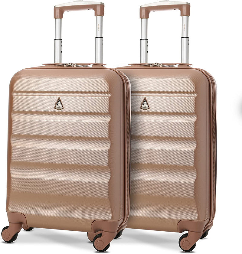 Aerolite (55x35x20cm) Lightweight Hard Shell Cabin Hand Luggage (x2 Set) ROSEGOLD