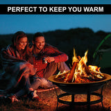 Large 55CM Steel Metal Fire Pit for Outdoor Garden Patio Heater Camping Bowl with Lid & Poker , Wood & Coal Burning , Large Black