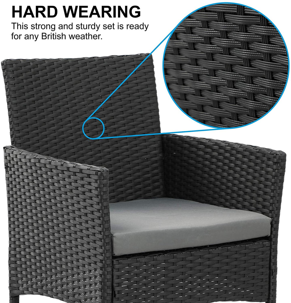 Olsen & Smith Livorno 4 Piece Rattan Effect Outdoor Garden Patio Furniture Set - Love Seat Sofa + 2 Chairs + Table Black Anthracite