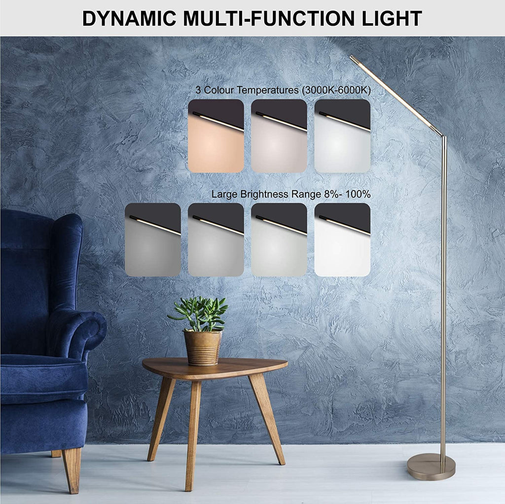 O&S Free Standing LED Floor Lamp Light , 3 Colour Temperatures & Dimmable Brightness Level - Floor Lamps for Reading Living Room Study Modern Silver