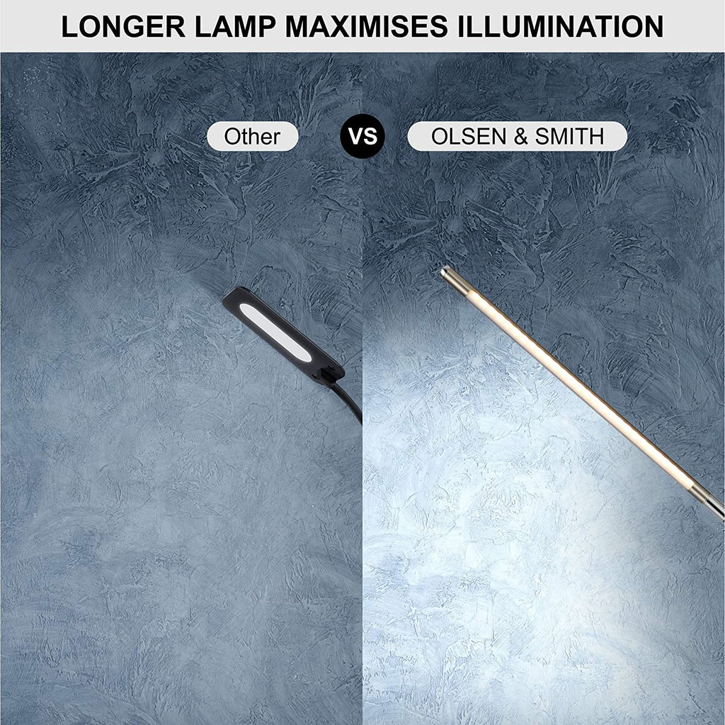 O&S Free Standing LED Floor Lamp Light , 3 Colour Temperatures & Dimmable Brightness Level - Floor Lamps for Reading Living Room Study Modern Silver