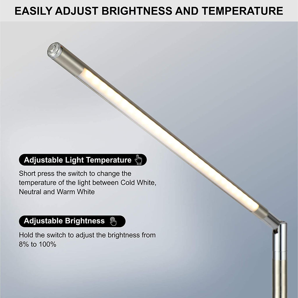 O&S Free Standing LED Floor Lamp Light , 3 Colour Temperatures & Dimmable Brightness Level - Floor Lamps for Reading Living Room Study Modern Silver