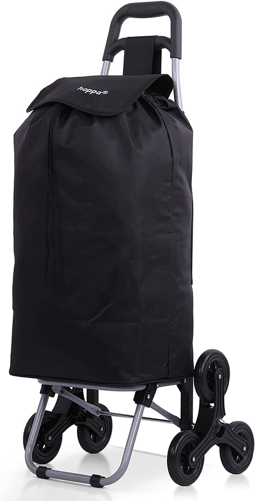 Hoppa Lightweight 6-Wheel 2022 Model Folding Shopping Trolley Large 47L Capacity Shopping Trolley Bag, 95cm, 2kg, Push/Pull Stairclimber (Black)
