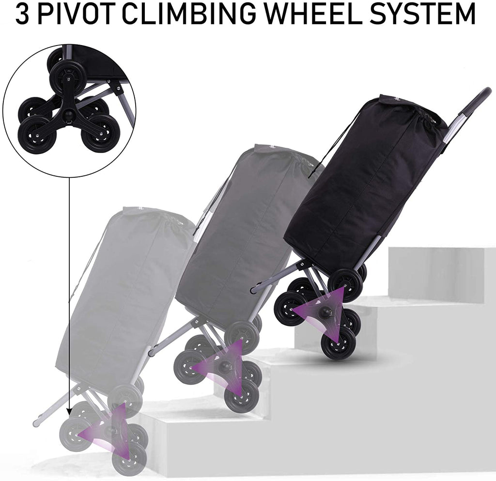 Hoppa Lightweight 6-Wheel 2022 Model Folding Shopping Trolley Large 47L Capacity Shopping Trolley Bag, 95cm, 2kg, Push/Pull Stairclimber (Black)