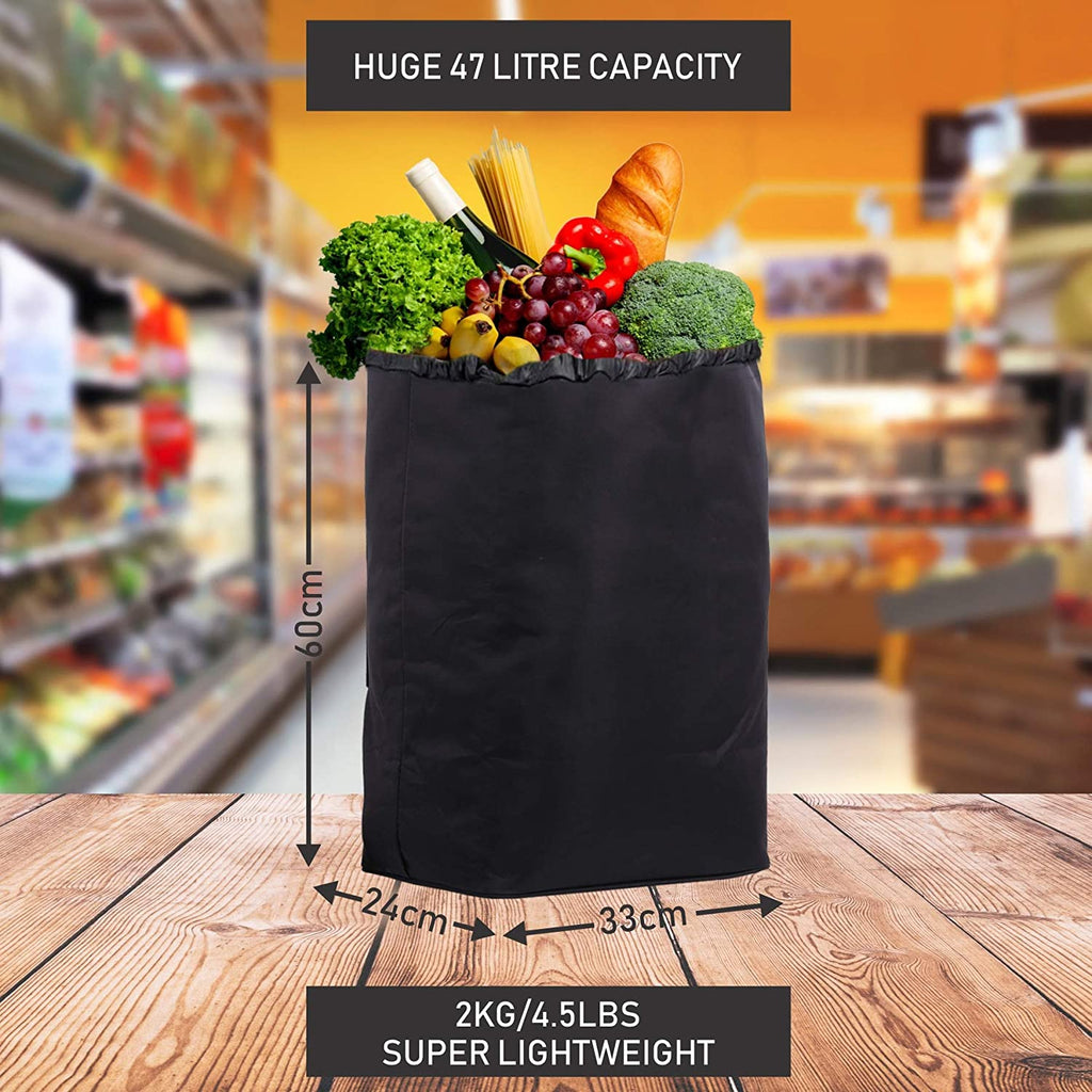 Hoppa Lightweight 6-Wheel 2022 Model Folding Shopping Trolley Large 47L Capacity Shopping Trolley Bag, 95cm, 2kg, Push/Pull Stairclimber (Black)