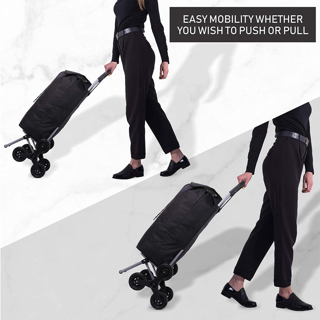 Hoppa Lightweight 6-Wheel 2022 Model Folding Shopping Trolley Large 47L Capacity Shopping Trolley Bag, 95cm, 2kg, Push/Pull Stairclimber (Black)