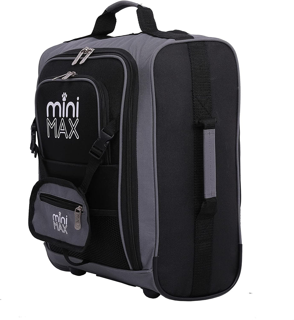 MiniMAX Childrens/Kids Luggage Carry On Trolley Suitcase with Backpack and Pouch for Your Favourite Doll/Action Figure/Bear (Black/Teddy)