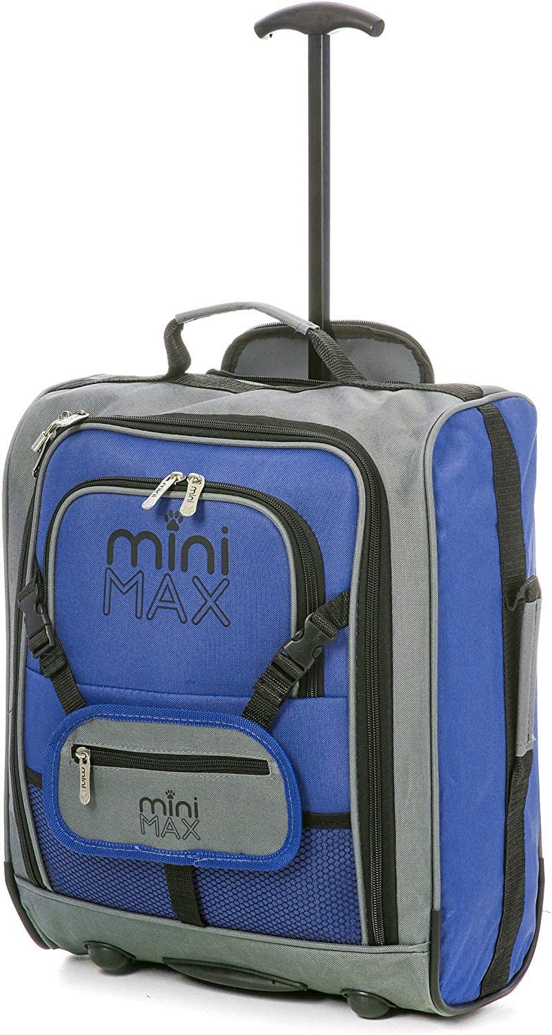 MiniMAX Childrens/Kids Luggage Carry On Trolley Suitcase with Backpack and Pouch for Your Favourite Doll/Action Figure/Bear Blue Set of 2