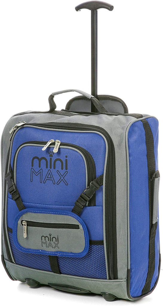 MiniMAX Childrens/Kids Luggage Carry On Trolley Suitcase with Backpack and Pouch for Your Favourite Doll/Action Figure/Bear Pink + Blue