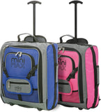 MiniMAX Childrens/Kids Luggage Carry On Trolley Suitcase with Backpack and Pouch for Your Favourite Doll/Action Figure/Bear Pink + Blue