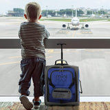 MiniMAX Childrens/Kids Luggage Carry On Trolley Suitcase with Backpack and Pouch for Your Favourite Doll/Action Figure/Bear (Blue/Teddy)