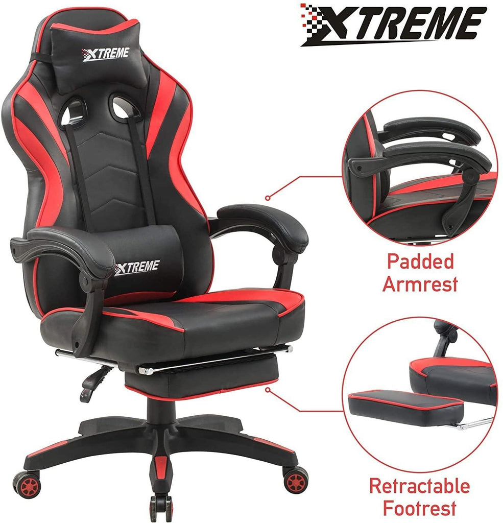 Olsen & Smith XTREME New and Improved 2022 Model Gaming Chair Ergonomic Office Desk PC Computer Recliner Swivel Chair Detachable Padded Head Rest Lumbar Support Cushion & Footrest (Black/Red)