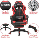 Olsen & Smith XTREME New and Improved 2022 Model Gaming Chair Ergonomic Office Desk PC Computer Recliner Swivel Chair Detachable Padded Head Rest Lumbar Support Cushion & Footrest (Black/Red)