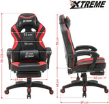 Olsen & Smith XTREME New and Improved 2022 Model Gaming Chair Ergonomic Office Desk PC Computer Recliner Swivel Chair Detachable Padded Head Rest Lumbar Support Cushion & Footrest (Black/Red)
