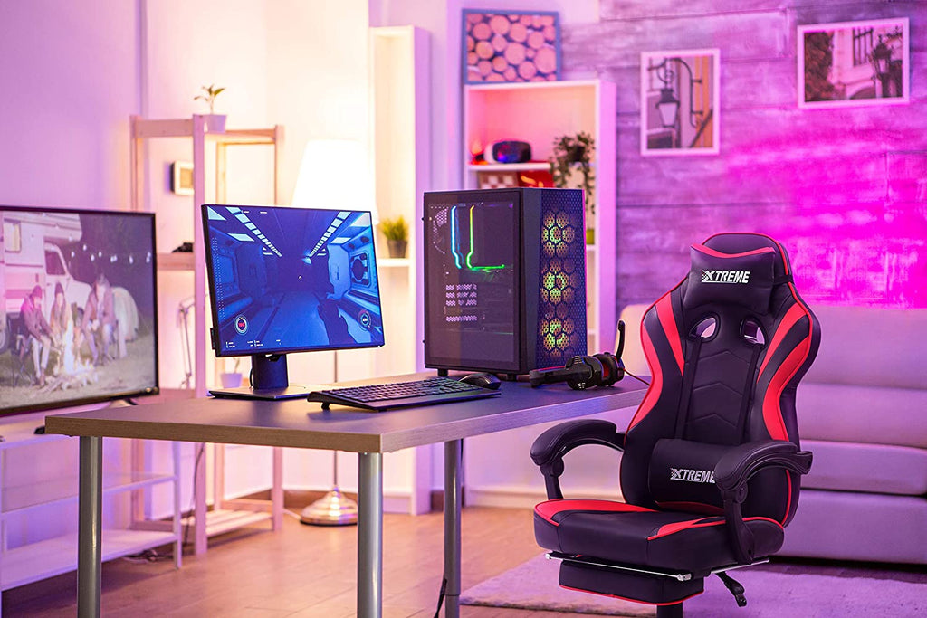 Olsen & Smith XTREME New and Improved 2022 Model Gaming Chair Ergonomic Office Desk PC Computer Recliner Swivel Chair Detachable Padded Head Rest Lumbar Support Cushion & Footrest (Black/Red)
