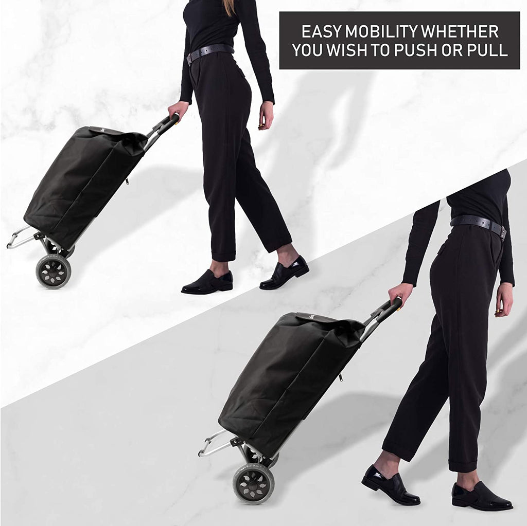 Hoppa 47L Lightweight Shopping Trolley, Hard Wearing & Foldaway for Easy Storage with 3 Years Guarantee Black Set of 2
