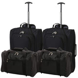 Set of 4 Hand Luggage Set Including 2X Ryanair Cabin Approved 55x40x20cm Trolley Bag & 2X Ryanair Maximum 40x20x25Holdall Under Seat Flight Bag (Black + Black)