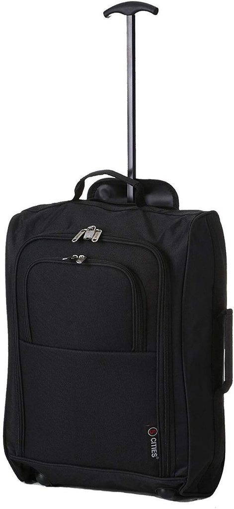 Set of 4 Hand Luggage Set Including 2X Ryanair Cabin Approved 55x40x20cm Trolley Bag & 2X Ryanair Maximum 40x20x25Holdall Under Seat Flight Bag (Black + Black)