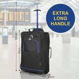 Set of 3 Super Lightweight 5 Cities 21"/55cm Cabin Approved Carry On 2 Wheel Suitcase Trolley Bags Hand Luggage with Sturdy Frame Blue + Black