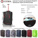 Set of 3 Super Lightweight 5 Cities 21"/55cm Cabin Approved Carry On 2 Wheel Suitcase Trolley Bags Hand Luggage with Sturdy Frame Red + Black