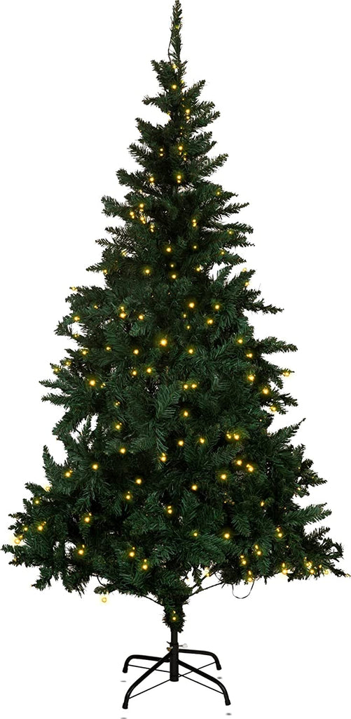 Olsen & Smith 6ft (6 Feet) 1.8m 700 Tips Pre Lit Christmas Tree with Lights (300 Warm White LED Lights) Festive Artificial Pine Indoor Xmas tree