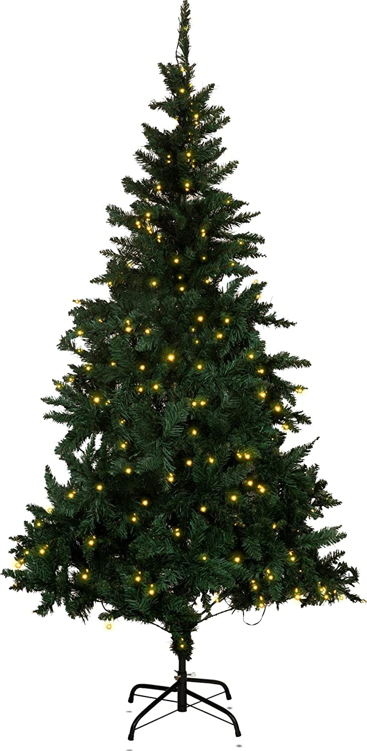 Olsen & Smith 6ft (6 Feet) 1.8m 700 Tips Pre Lit Christmas Tree with Lights (300 Warm White LED Lights) Festive Artificial Pine Indoor Xmas tree