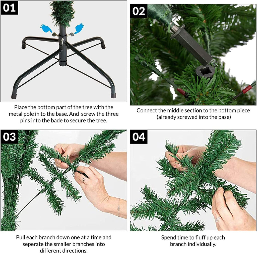 Olsen & Smith 6ft (6 Feet) 1.8m 700 Tips Pre Lit Christmas Tree with Lights (300 Warm White LED Lights) Festive Artificial Pine Indoor Xmas tree