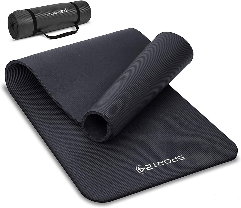 Sport24 Yoga Mat NBR Non-slip Multipurpose- Pilates, Ab workouts, Stretching, Push ups, Gymnastics- 183cm X 62cm X 1cm with Carry Strap- Men/Women