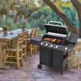 Olsen & Smith 4+1 Gas Burner Garden Outdoor BBQ Barbecue Grill 4 Burners with Side Burner Hotplate & Storage 2 Wheels - Black