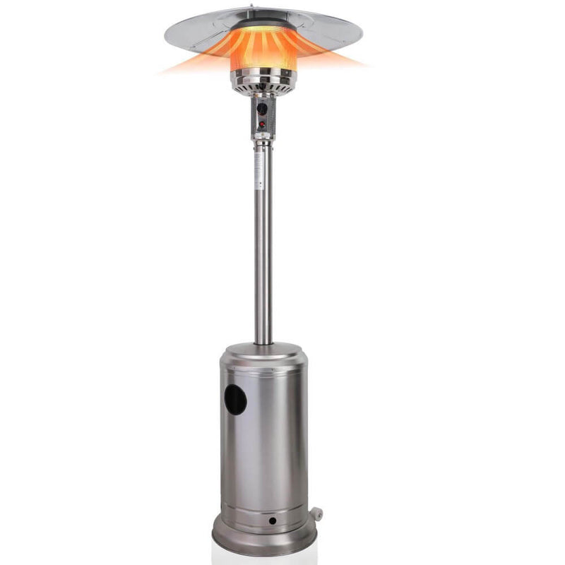 Gas Powered Patio Heater, Free Standing Stainless Steel Outdoor Garden Patio Heater Burner, Adjustable Heat, Propane, Silver