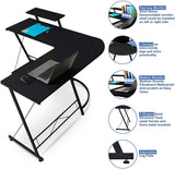 L-Shaped Corner PC Computer Desk, Large L Shape Wood Steel Metal Laptop Study Corner Workstation Gaming Desk Table for Home and Office - Black - Packed Direct UK