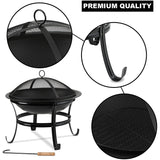 Large Steel Metal Fire Pit for Outdoor Garden Patio Heater Camping Bowl with Lid & Poker , Wood & Coal Burning , Large Black - Packed Direct UK