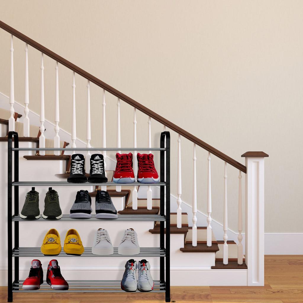 Olsen & Smith 3 Tier Shoe Storage Rack Organiser Small , Quick Assembly No Tools Required, Holds 12 to 15 pairs (W) 92cm x (H) 54cm x (D) 29cm Black - Packed Direct UK