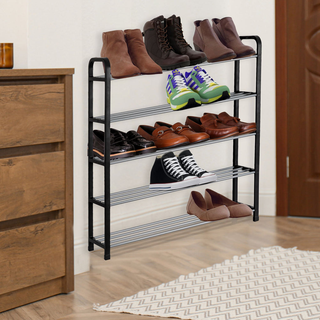 Olsen & Smith 3 Tier Shoe Storage Rack Organiser Small , Quick Assembly No Tools Required, Holds 12 to 15 pairs (W) 92cm x (H) 54cm x (D) 29cm Black - Packed Direct UK